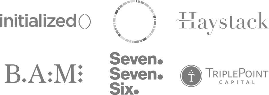 Logos of Initialized Capital, Graph Ventures, Haystack Fund, BAM Elevate, Seven Seven Six, and Triple Point Capital